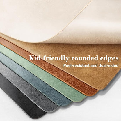 Roxifina Faux Leather Placemats Set of 8 - Vinyl Placemats Wipeable Waterproof Oil-Proof PU Place Mats Heat Resistant Reversible Table Mats for Dining, Kitchen, Outdoor, 12 x 17 Inch (Beige)