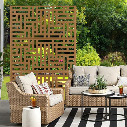 Metal Privacy Screen for Outdoor & Indoor Use, Free Standing Privacy Screen for Patio Garden Pool, 72" H x 47" W Decoative Privacy Panels, Weather Resistant, Easy Assembly (Brown Helen Street)