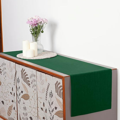 D'Moksha Homes Linen Table Runner 48 Inches - 100% Pure Linen Forest Green Table Runner 14 x 48 Inch for Coffee Tables, Dresser, Winter, Holiday - Machine Washable