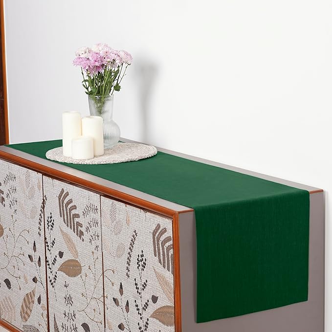 D'Moksha Homes Linen Forest Green Table Runner 108 Inches Long - 100% Pure Linen Dining Table Runner 14 x 108 Inch for Winter, Holiday - Machine Washable