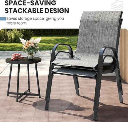 Patio Chairs Set of 6, Stackable Dining Chairs High Back, Breathable Seat - Image 4
