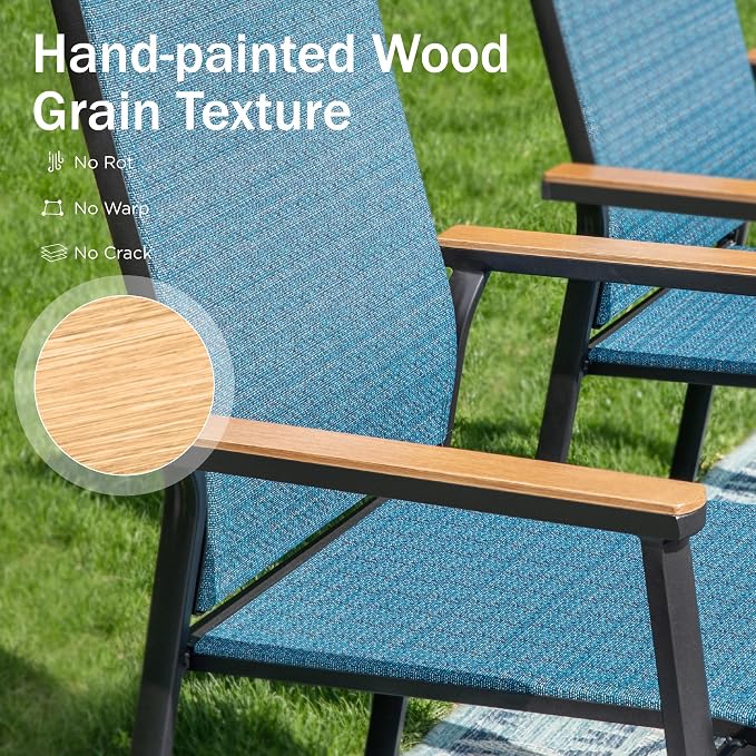 PHI VILLA Outdoor Stackable Dining Chairs Set of 4 w/Aluminum Frame, - Image 4