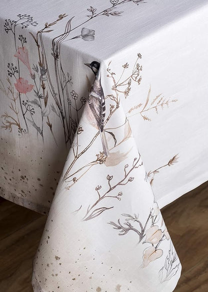 Maison d' Hermine Table Cloth Square Table 100% Cotton 60 x 60 Inches Tablecloth Reusable Decorative for Dining Room, Farmhouse, Home, Party, Festive & Wedding Spring Summer - Meadow Florals - Brown