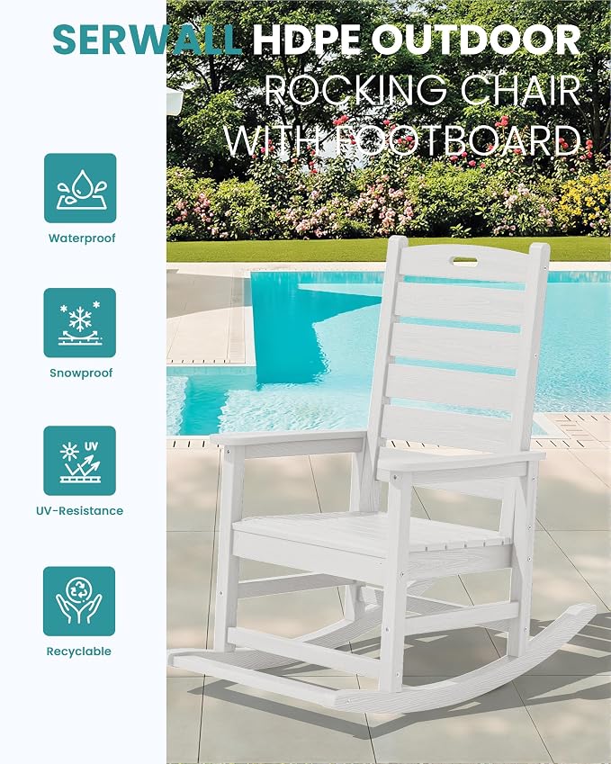 SERWALL Outdoor Rocking Chair Set of 4, Oversized HDPE Rocker, all Weather - Image 4