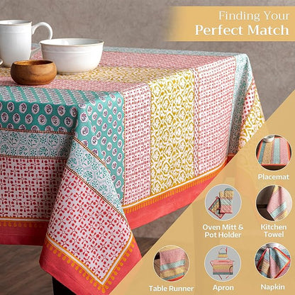 Maison d' Hermine Table Cloth Rectangle Table 100% Cotton 70 x 90 Inches Tablecloth Reusable Decorative Everyday Use for Dining Room, Farmhouse, Home, Party, Festive & Wedding Spring Summer - Provence