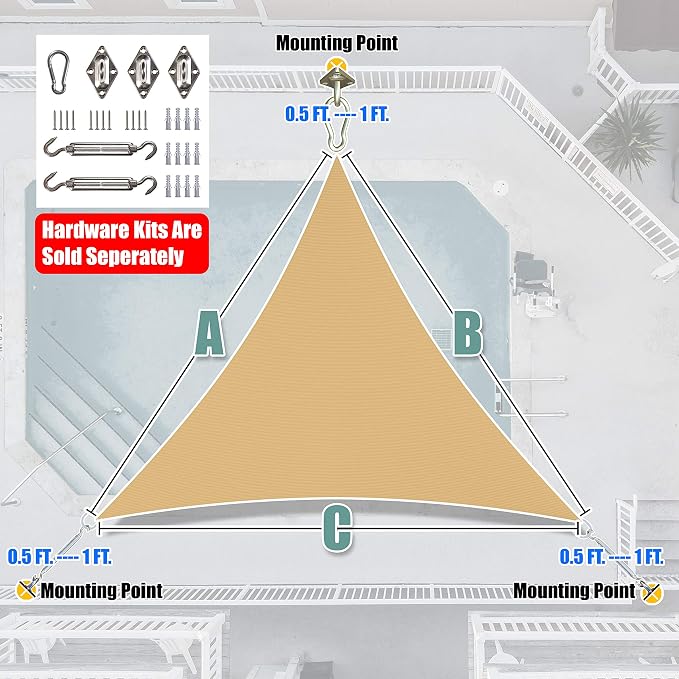 Amgo Custom Size 26' x 26' x 26' Sand Beige Triangle Sun Shade Sail UPF50+ - Image 6