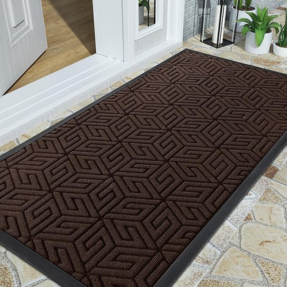 Yimobra Large Door Mat 47x24, All-Weather Waterproof Outdoor Mats for Front Door, Non Slip Rubber Doormat for Patio Proch Outside Entryway Indoor, Brown