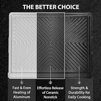Utheer Nonstick Reversible Aluminum Ceramic Griddle 16.3" x 13", 50% Lighter 2-in-1 Flat & Ribbed Grill Griddle, Warp-Resistant, PFAS-Free,100% Recyclable Stovetop Griddle for Gas,Charcoal,Outdoor BBQ