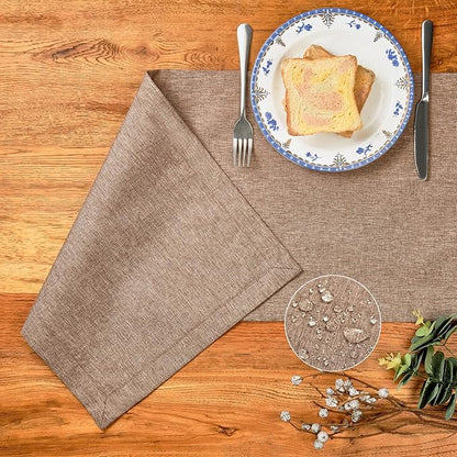 Mebakuk Linen Farmhouse Table Runner Large Burlap Style Soft and Waterproof Decorative Fabric Runner for Outdoor Wedding and Dinner (14 x 90 Inch, Flaxen)