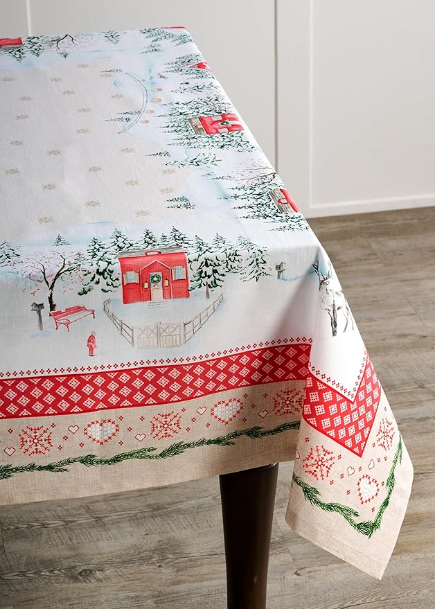 Maison d' Hermine Table Cloth Rectangle Table 100% Cotton 54 x 72 Inches Fall Tablecloth Reusable Everyday Use for Thanksgiving Christmas Decorations Dining Farmhouse Party (Rural Christmas)