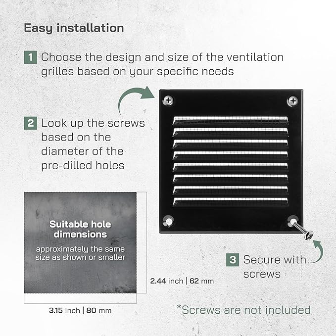Vent Systems 4'' x 4'' Inch (Overall Dimensions) Pack of 10 - Black - Air Vent Cover Metal Air Return Grill with Built in Guard Screen Mesh - HVAC Vent Duct Cover, Soffit Vent for Indoor & Outdoor