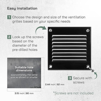 Vent Systems 4'' x 4'' Inch (Overall Dimensions) Pack of 5 - Black - Air Vent Cover Metal Air Return Grill with Built in Pest Guard Screen HVAC Vent Duct Cover for Home Improvement