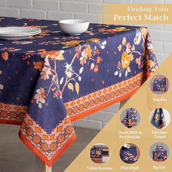 Maison d' Hermine Table Cloth Rectangle Table 100% Cotton 70 x 90 Inches Fall Tablecloth Reusable Everyday Use for Thanksgiving Christmas Decorations Dining Farmhouse Party (Kelim - Infinity)