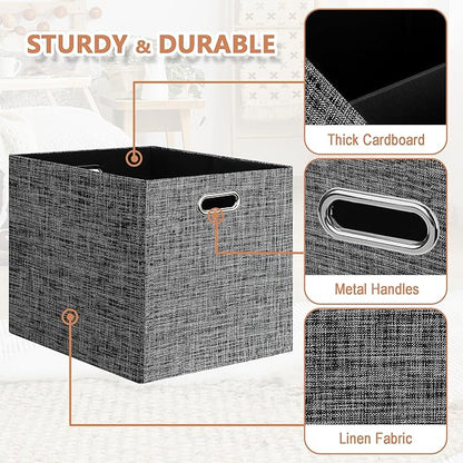 Posprica 13x15x13in Collapsible Storage Bins, Fabric Foldable Cube Storage Boxes, Decorative Storage Baskets Organizer for IKEA Kallax, Shelves, Closet, Clothes, Toy, Set of 4-Black