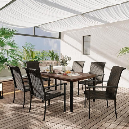 VICLLAX Outdoor Dining Table for 6, 63 Inch Rectangle Patio Dining Table for Outside Patio Furniture Deck Lawn Garden, Walnut