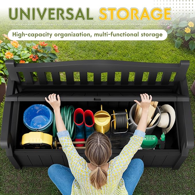 Greesum 80 Gallon Deck Box Storage Bench, Patio Furniture, Dark Black | Lockable - Image 4