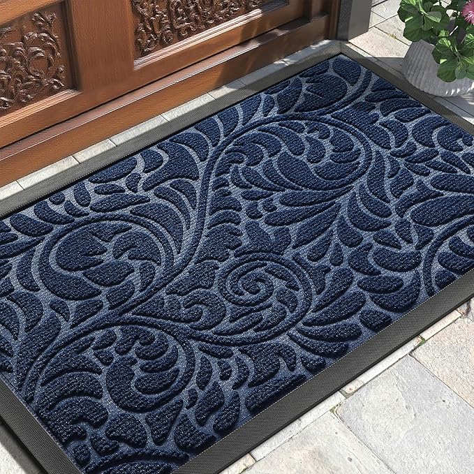 Yimobra Large Door Mat Outside Entrance 36x24, Waterproof Sturdy Outdoor Mats for Front Door, Heavy Duty Non-Slip Doormat for Garage Patio Entryway Indoor, Easy Clean, Blue
