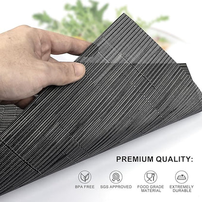 Table Mats Set of 8,Vinyl Table Place Mats Stain Resistant Foldable Placemats Washable Wipeable Placemat for Kitchen Dining Table Decoration Indoor Outdoor (Dark Grey)