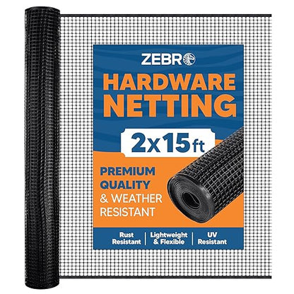 Plastic Hardware Mesh Screen & Fence Roll (2' x 15' - Black) - Indoor or Outdoor Balcony, Patio & Porch Netting - Safety Barrier Plastic Fence to Protect Pets & Kids Around The Home - Zebro