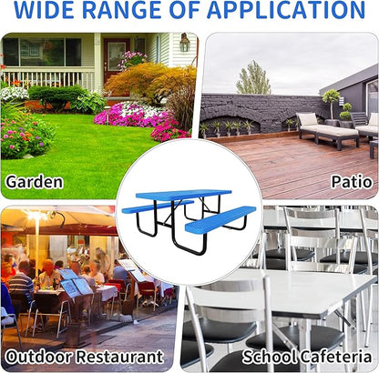6FT Picnic Tables for Outdoors, Rectangular Commercial Metal Picnic Table Bench Set with Umbrella Hole,Heavy Duty Steel Weather-Resistant Dining Table for Patio Dining Garden Backyard BBQ School