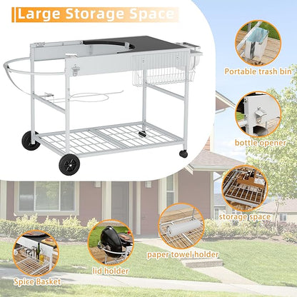 Vongrasig Grill Cart for Weber Kettle 18" & 22", Charcoal Grill Table, Outdoor Kitchen Island with Storage for Jumbo Joe,Master-Touch Charcoal Grill, Silver