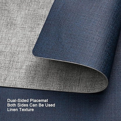 Myir JUN Placemats Dual Sided, Faux Leather Place Mats Set of 4 Indoor Placemat for Dining Table Outdoor Place Mat Manteles Individuales Square Non-Slip Washable Table Mats (Gray Blue, Set of 4)