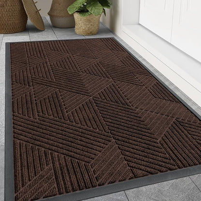 Smiry Front Door Mat Outside Entrance, Heavy Duty Sturdy Natural Rubber Doormat, Trap Dirt and Moisture, Easy Clean Low Profile Mats for Indoor Outdoor Entry, Irregular Triangle (71x24, Dark Brown)