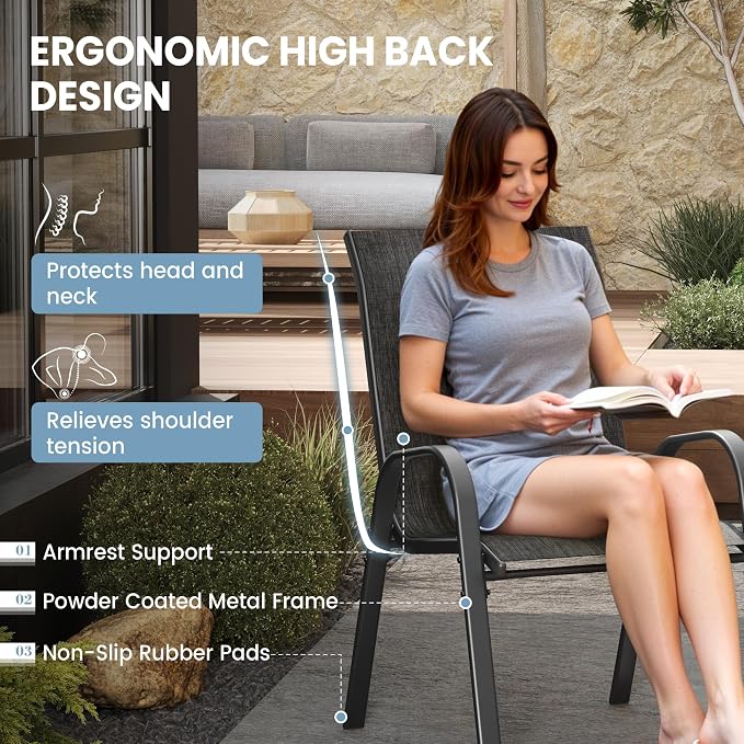 Patio Dining Chairs Set of 8, Stackable Dining Chairs High Back, Breathable - Image 5