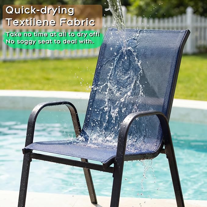Outdoor Patio Chairs Set of 4 Stackable Dining Chairs All-Weather Textilene - Image 4