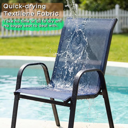 Outdoor Patio Chairs Set of 4 Stackable Dining Chairs All-Weather Textilene - Image 4
