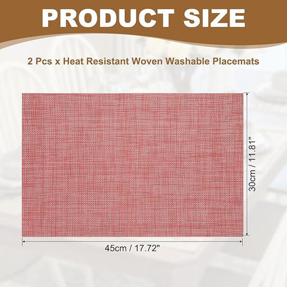 uxcell Faux Linen Placemats, 12x18 Inch Heat Resistant Place Mats Machine Washable Non-Slip Cloth Placemats for Dining Table Kitchen Indoor Outdoor Home Decoration(Red,2Pcs)