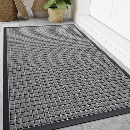 Smiry Front Door Mat Outside Entrance, Heavy Duty Natural Rubber Doormat, Non Slip, Trap Dirt and Moisture, Easy Clean, Low Profile Welcome Floor Mats for Indoor Outdoor Entry, 59x34 Inch, Mix Grey
