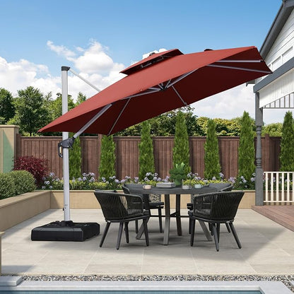 PURPLE LEAF Cantilever Patio Umbrellas 10'x 10' Square Double Top Brick Red | - Image 6