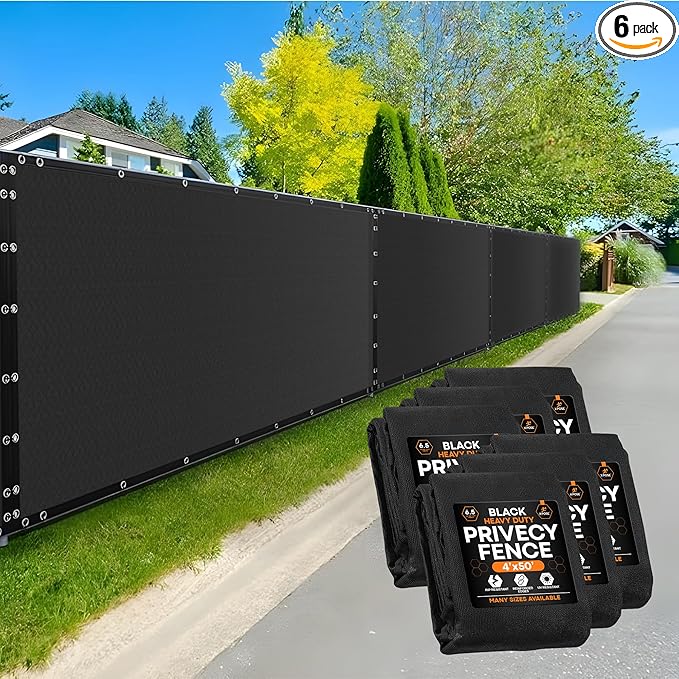 Xpose Safety Privacy Fence Screen 4’ x 50’ (6 Pack) – Heavy Duty Black Mesh with 90% Visibility Block, UV Protection – Includes Cable Ties – for Garden, Yard, Nursery, Kennel, Dog Run, Greenhouse
