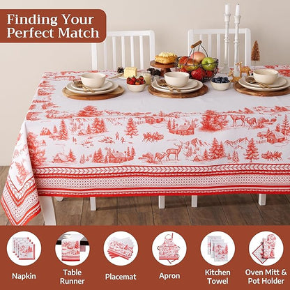 Maison d' Hermine Table Cloth Rectangle Table 100% Cotton 60 x 120 Inches Fall Tablecloth Reusable Everyday Use for Thanksgiving Christmas Decorations Dining Farmhouse Party (Winter Jouy)