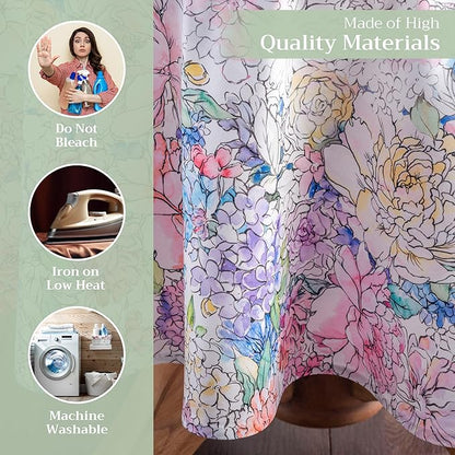 Maison d' Hermine Table Cloth Round Table 100% Cotton 69 Inches Tablecloth Reusable Decorative Everyday Use for Dining Room, Farmhouse, Home, Party, Festive & Wedding Spring Summer - Floral Love