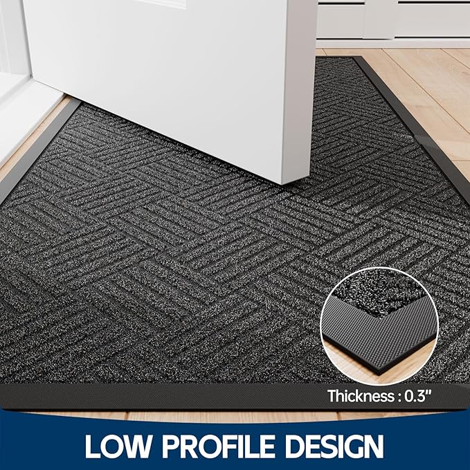 Front Door Mat Outside Entrance, 5' x 3' Heavy Duty Indoor Outdoor Door Mats for Entryway, Trap Dirt Outdoor Doormat Low Profile, Non Slip Welcome Mats for Front Door, Artificial Grass