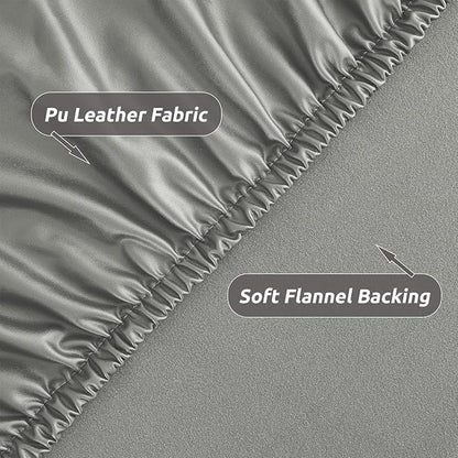 LURKA Round PU Leather Table Cover/Tablecloth with Elastic Hem – Waterproof, Oil-Proof, Scratch-Resistant, Wipeable Spill Protector for Dining Table, Kitchen, Outdoor Party (Silver, 4FT-Round)