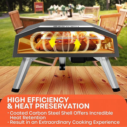 Ecowell Gas Pizza Oven – 12" Pizza Maker with Gas Regulator, Outdoor Energy-saving Propane Pizza Cooker, with Pizza Stone/Peel/Cutter/Infrared Thermometer (12 Inches)