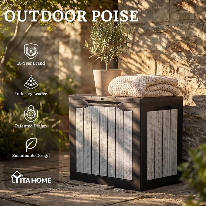 YITAHOME 35 Gallon Deck Box | Waterproof Resin Outdoor Storage Box, Doubles as - Image 9
