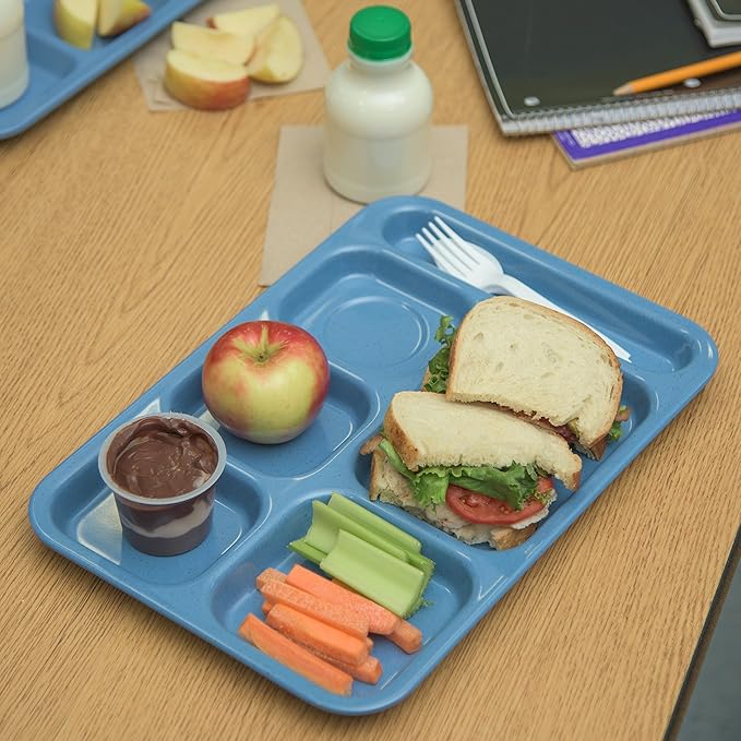 Carlisle FoodService Products Right-Hand Heavyweight 6-Compartment Melamine Tray 10" x 14" - Sandshade (Pack of 12)