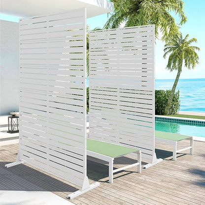 Casaphoria 72" H x 45" W Metal Privacy Screen, 2 Pack Outdoor Freestanding Decorative Divider for Patio & Garden with Stable Base, White-Louvered