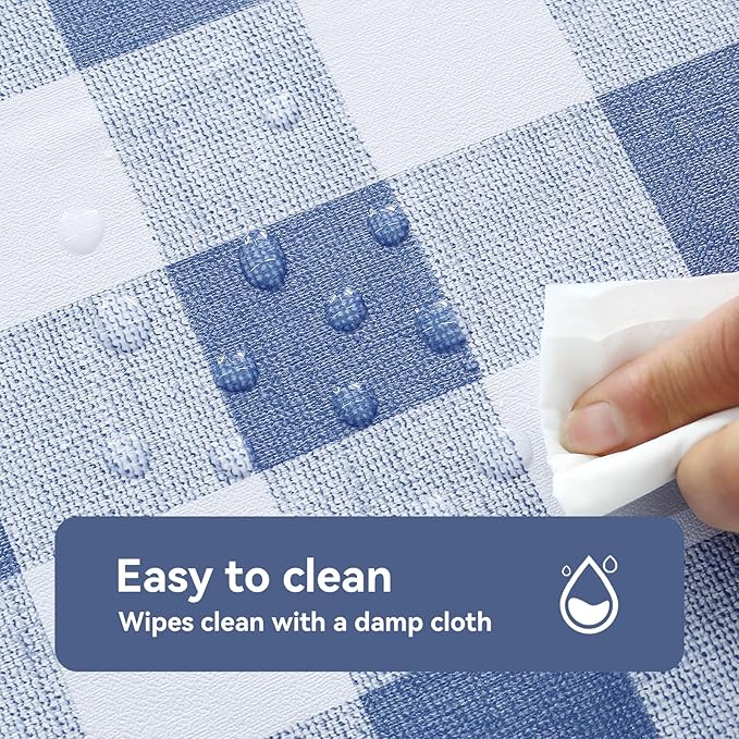 Romanstile Gingham Rectangle Plastic Tablecloth, 100% Waterproof Checkered PVC Table Cloth, Heavy Duty Vinyl Table Cover for Dining, Camping, Picnic, Outdoor - 54 x 120 Inch, Light Blue and White