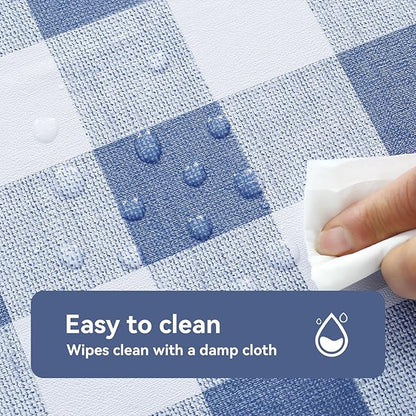 Romanstile Gingham Rectangle Plastic Tablecloth, 100% Waterproof Checkered PVC Table Cloth, Heavy Duty Vinyl Table Cover for Dining, Camping, Picnic, Outdoor - 52 x 70 Inch, Light Blue and White