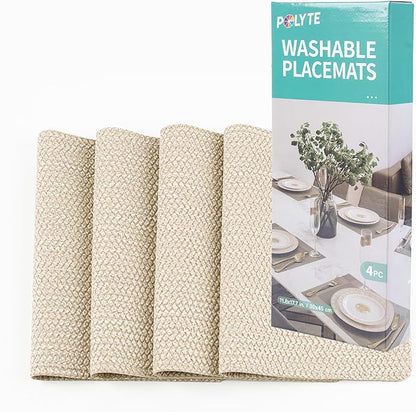 POLYTE Indoor/Outdoor Washable Woven Vinyl Table Dining Placemats, Set of 4
