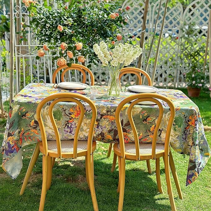 Rectangle Outdoor Tablecloth 120 x 60 Inch, Block Print Waterproof Table Cloth, Table Cover for Dining, Picnic, Easter, Wedding Spring/Summer - Green