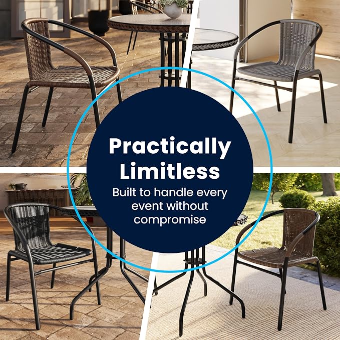 Flash Furniture Lila 2 Pack Beige Rattan Indoor-Outdoor Restaurant Stack Chair - Image 9