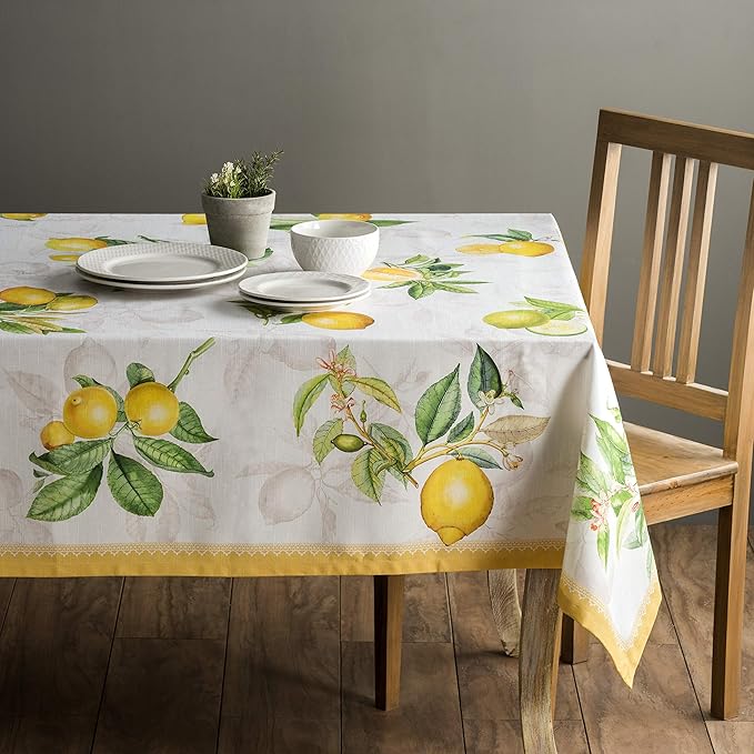 Maison d' Hermine Table Cloth Rectangle Table 100% Cotton 70 x 140 Inches Tablecloth Reusable Decorative for Dining Room, Farmhouse, Home, Party, Festive & Wedding Spring Summer - Limoncello