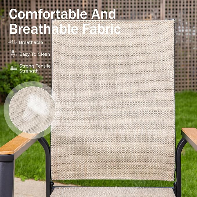 PHI VILLA Outdoor Stackable Dining Chairs Set of 6 w/Aluminum Frame, - Image 6