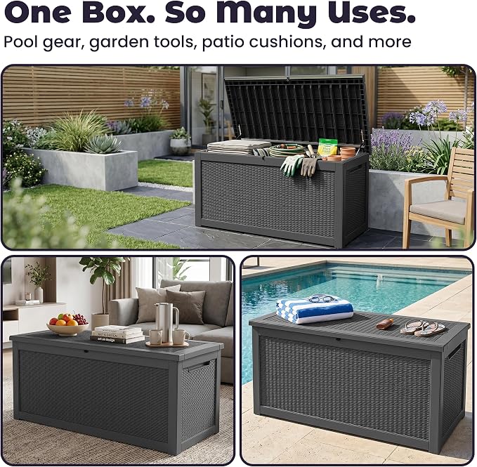 PatioZen Outdoor Storage Box Waterproof Extra Large 330 Gal Lockable, Hydraulic - Image 8